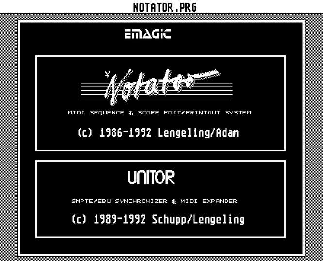 Emagic Notator Startscreen 1992 - Pix by Atari Steem deepsonic