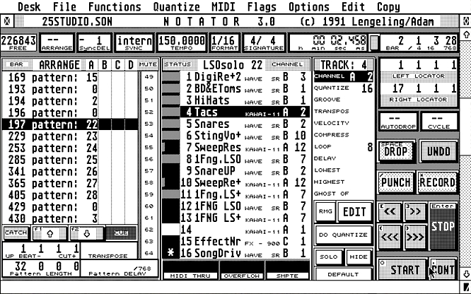 Emagic Notator SL on Atari 1994 - Screenshot out of Steem by deep!sonic 07.05.2010