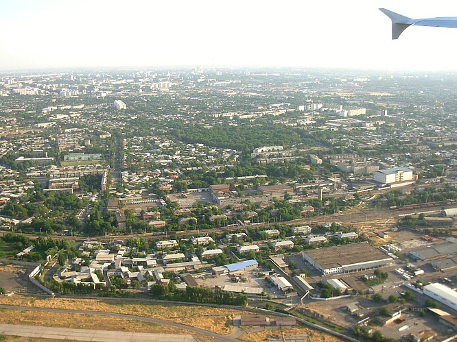 View out of Airplane down to Tashkent